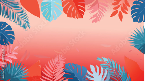 Vibrant Tropical Summer Vector Background Featuring Bright Coral Elements and Colorful Foliage, Perfect for Eco-Friendly Branding, Summer Party Invitations, Beach Decor, and Exotic Artistic Projects

