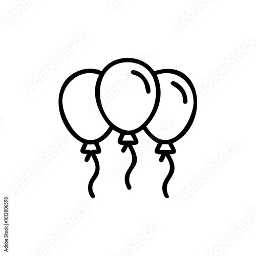 Outline three festive balloons with strings on celebration party
