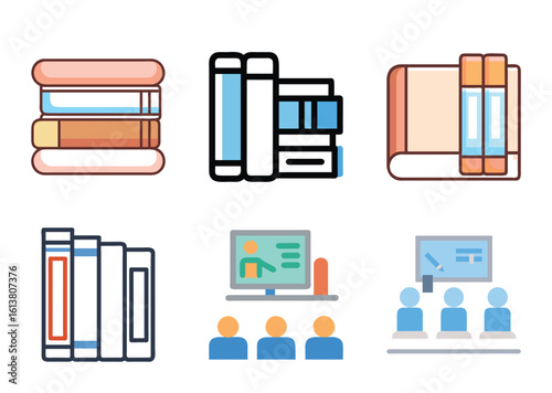 Graphic representation of education concepts, Bundle  including books and lectures in classroom