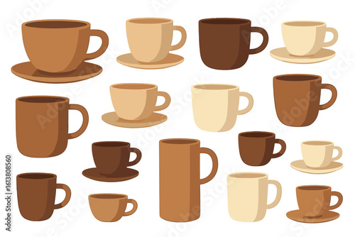 Create a phrase 'Bring your own cup' within a frame, incorporating multiple icons of tea, coffee, drinks cups, or water bottles, ideal for coffee shop banners or social media posts