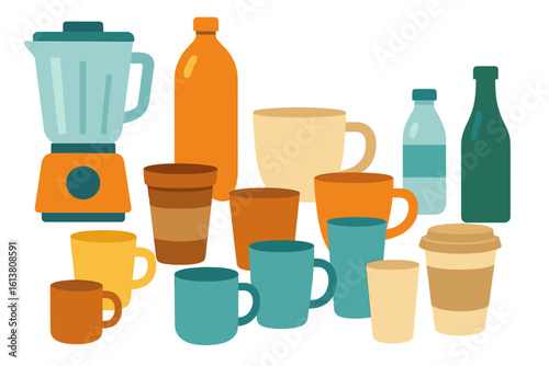 A vector set of hand drawn thermoses is included in the thermo cups vector doodle set