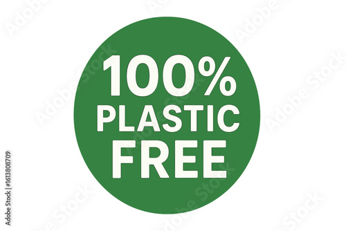 Vector illustration of a green eco badge or sticker, representing a plastic free icon or logo