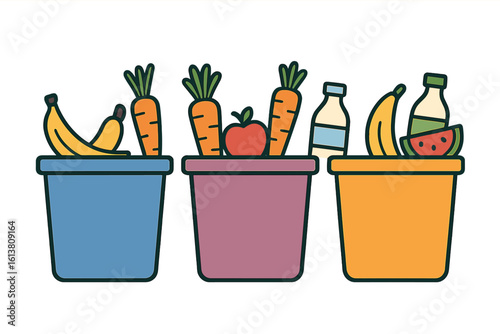 The concept of a green planet is represented through isometric recycling of garbage, utilizing a trash container for sorting paper, plastic, metal, and organic materials