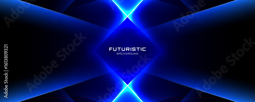 3D blue techno abstract background overlap layer on dark space with glowing polygon effect decoration. Modern graphic design element cutout style concept for web banner, flyer, card, or brochure cover