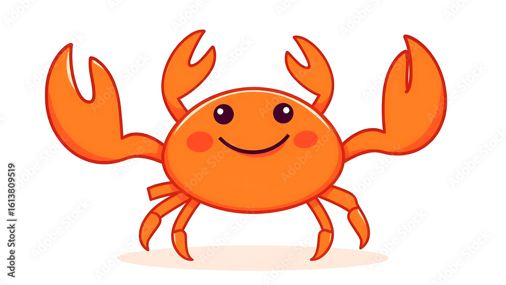 Fototapeta premium Happy cartoon crab with raised claws
