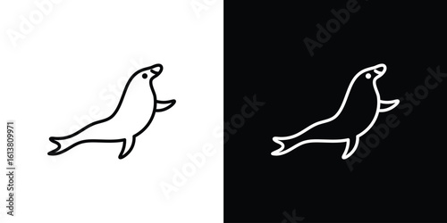 Sea lion icon in line shapes, thin line design vector illustration