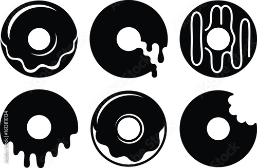 Donut silhouette with chocolate frosting and sprinkles, flat doughnut vector icon. Donut SVG file.