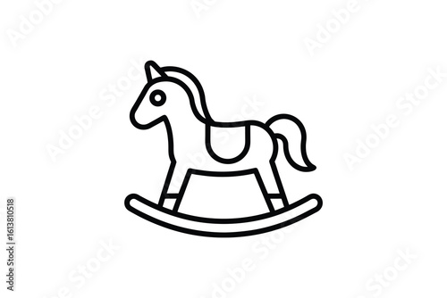 Simple Rocking Horse Toy Icon Illustration in Black and White Silhouette