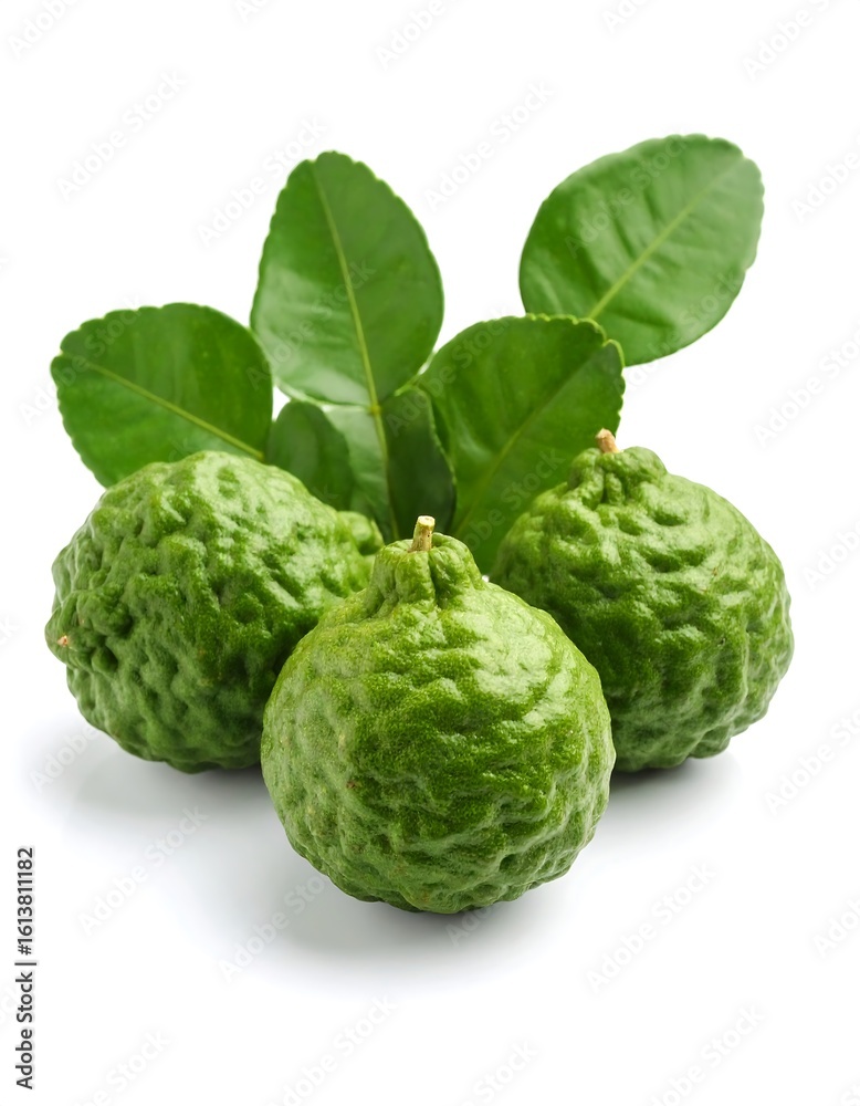 Fototapeta premium Fresh bergamot fruits with leaves