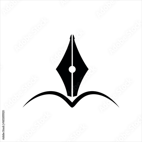 Black fountain pen nib over open book abstract graphic symbol writing reading