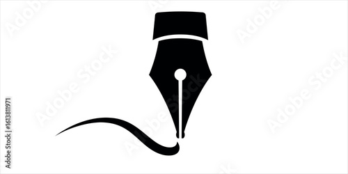 Black fountain pen nib drawing a curved line on a white background writing