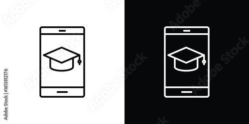 Mobile learning icon in line shapes, thin line design vector illustration