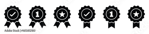 Collection of certified product quality icons. The check mark sign shows approval and compliance with company quality assurance standards. Vector illustration.