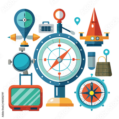 navigation instruments on white background