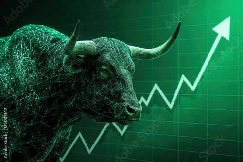 Bull market concept green chart arrow stock trading financial - bullish trend investment growth profit business success market analysis economic prosperity financial performance
