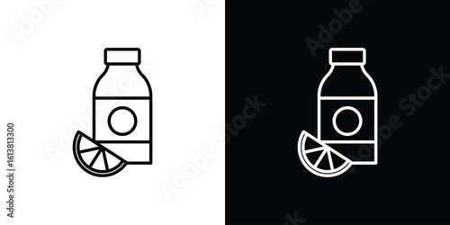 Juice bottle icon in line shapes, thin line design vector illustration