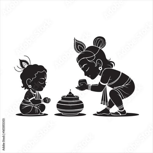 Sri-krishna-stealing-butter-from-matki-carto-mytho--silhouette-vector