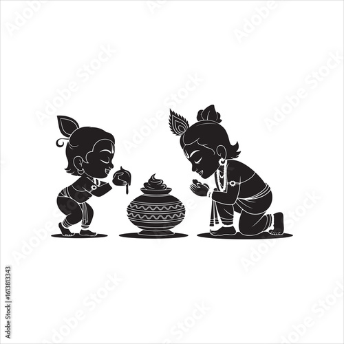 Sri-krishna-stealing-butter-from-matki-carto-mytho--silhouette-vector