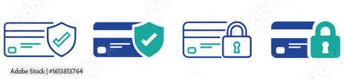Payment protection icons set with credit card and shield, perfect for finance and banking designs.