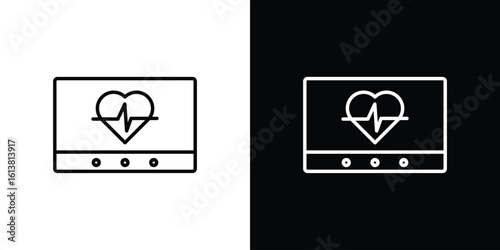 Heart rate monitor icon in line shapes, thin line design vector illustration