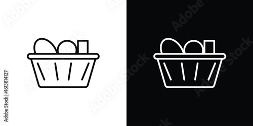 Grocery basket icon in line shapes, thin line design vector illustration