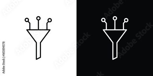 Funneling data icon in line shapes, thin line design vector illustration