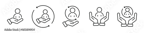 Human resource management icon showing hand holding employee figure