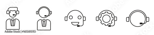 Minimalist vector symbols representing help desk, assistance, call center, and communication service.