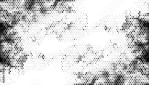 Black and white abstract halftone pattern with hexagon shape for sporty and modern background. Vector Format Illustration 