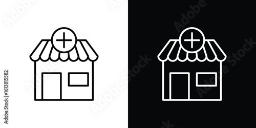 Drugstore icon in line shapes, thin line design vector illustration