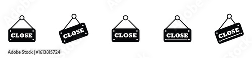 closed sign vector, hanging door label for shops and cafés, outline icon illustration