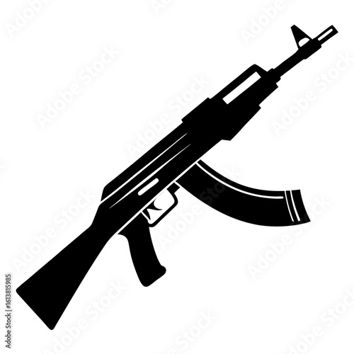 Black silhouette of an ak 47 assault rifle isolated on white background silhouette