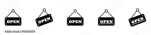 Welcome open signboard vector, hanging door icon for café or business