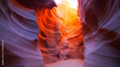 Sunlight Filtering Through Narrow Canyon Walls Creating Warm Glowing Atmosphere
