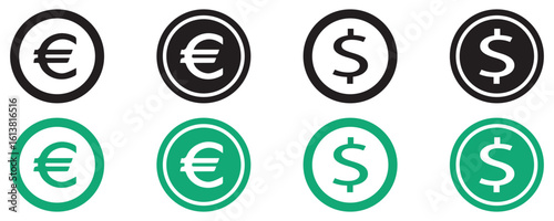 Money coin and internet connection icons, vector pack for digital finance applications.