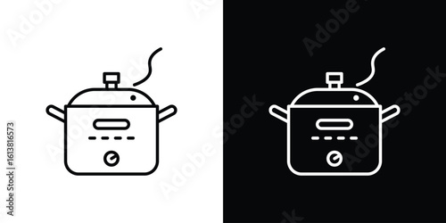 Crock pot icon in line shapes, thin line design vector illustration