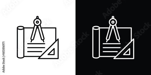 Construction plan in line shapes, thin line design vector illustration