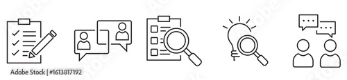Investigation icon set in multiple styles, including symbols for identity checking, searching personal information, and idea discovery during analysis.