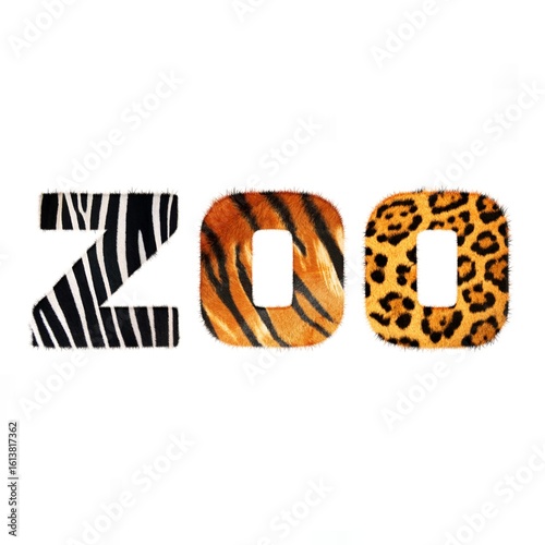 Zoo word from fur alphabet isolated on white background 