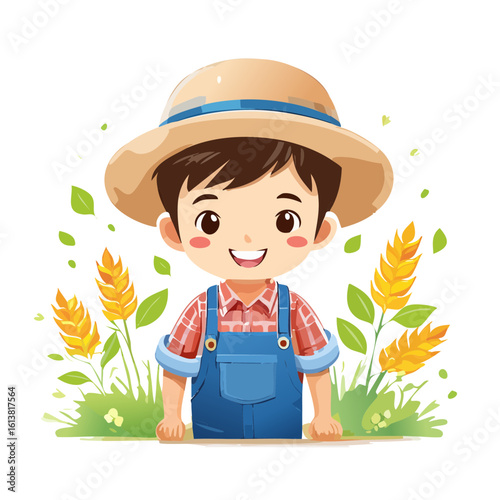 Cute Cartoon Farmer Isolated on a Transparent Background