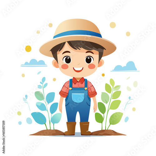Cute Cartoon Farmer Isolated on a Transparent Background