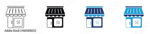 Store and market building icons. Vector collection in line and solid design.