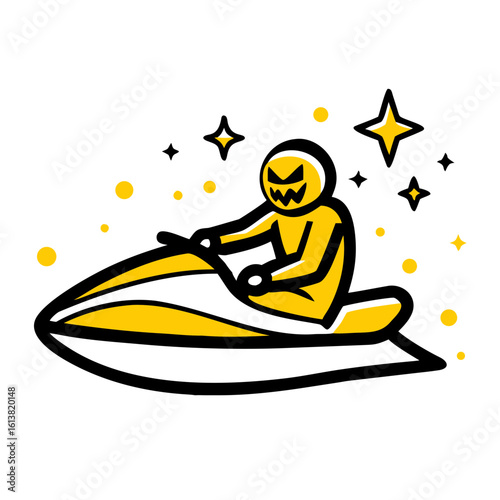 Vector art of a cartoon character rides a jet ski isolated on white background