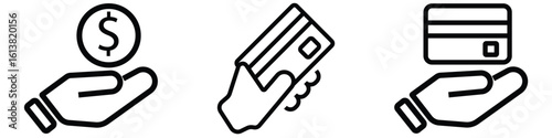 Hands with credit cards icon. Represents digital payment, banking, and money transaction concept.