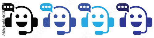 Virtual support robot icon collection, for user interface, website, and mobile app.