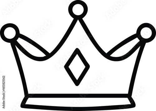 A minimalist black outline vector design of a regal crown showcasing simple geometric shapes and clean lines for versatile graphic applications