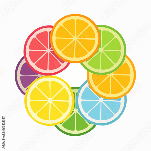 Colorful Citrus Fruit Slices in a Circular Arrangement