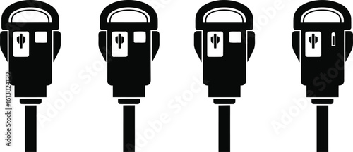 Parking Meter Silhouette Icon Vector Set - Urban Street Device