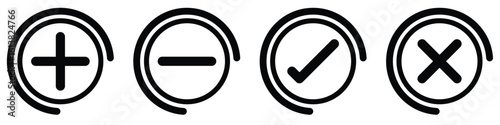 Flat Icon Collection – Tick, Cross, Add and Subtract Symbols for Checklist and Forms