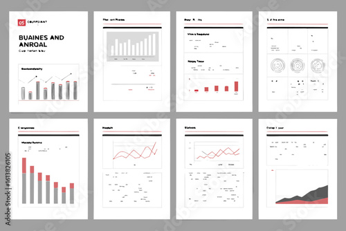Collection of business reports and financial charts showcasing data analysis and performance metrics